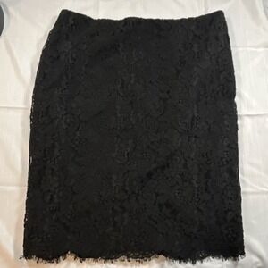 Lauren Ralph Lauren Black Floral Lace Pencil Skirt Knee Length Size 8